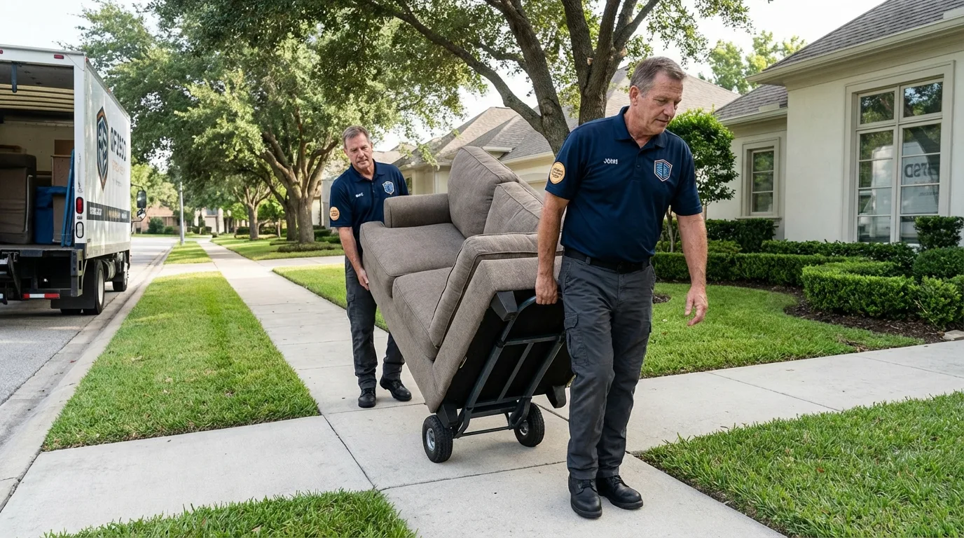 Local residential moving crew loading furniture in Seminole, OK